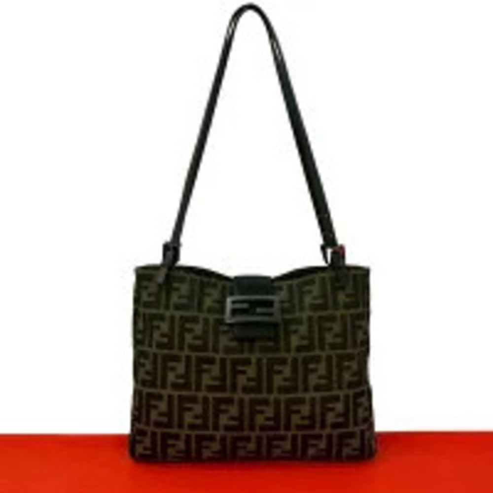 Fendi Zucca FF Patterned Canvas Leather Tote Bag Hobo Brown